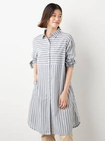 コットンストライプロングブラウス