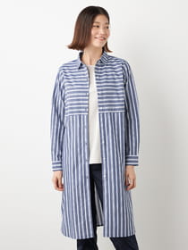 コットンストライプロングブラウス