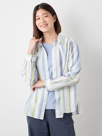 ワイドストライプ前開きブラウス