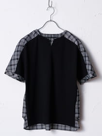 チェック生地使いキーネックカットソー