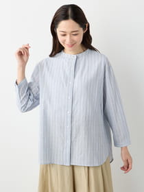 シャーリングストライプブラウス