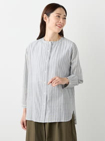 シャーリングストライプブラウス