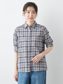 シャーリング起毛チェックシャツ