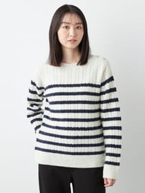 【3buy40%OFF！対象商品】ケーブルボーダーニット