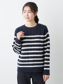 【3buy40%OFF！対象商品】ケーブルボーダーニット