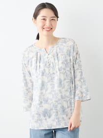 ドローイングフラワープリントブラウス