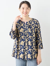ドローイングフラワープリントブラウス