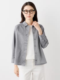 【3buy40%OFF！対象商品】シャンブレーフリルブラウス