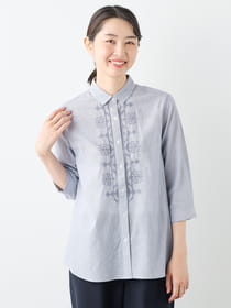 【3buy40%OFF！対象商品】刺繍ストライプブラウス