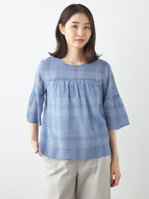 ファジーギンガムブラウス