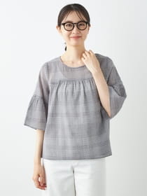 ファジーギンガムブラウス