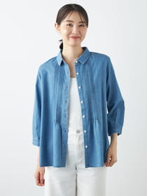 【3buy40%OFF！対象商品】ピンタックデニムブラウス
