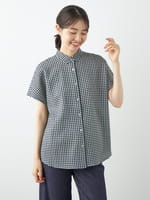 シャーリングギンガム半袖ブラウス（6204272）｜women
