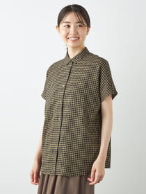 総刺子　半袖　ブラウス ナチュラルリネンフリル使いTブラウス 49AV JUNKO SHIMADA
