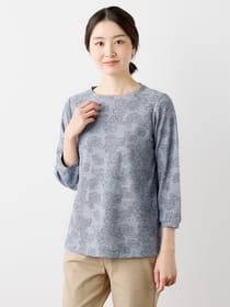 【3buy40%OFF！対象商品】フラワージャガード８分袖カットソー