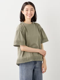 【サプライズセール！対象アイテム】レース切替デザイン半袖カットソー