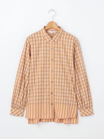 サテンチェック＆ストライプブラウス