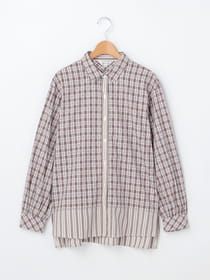 サテンチェック＆ストライプブラウス