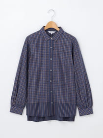 サテンチェック＆ストライプブラウス