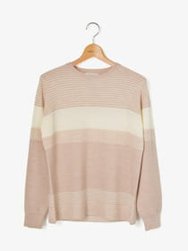 地柄ボーダークルーネックニット