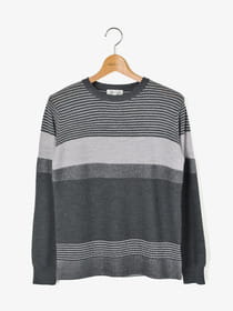 地柄ボーダークルーネックニット