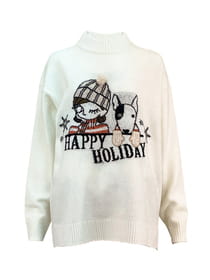 ウール混インターシャジャカードプルオーバー