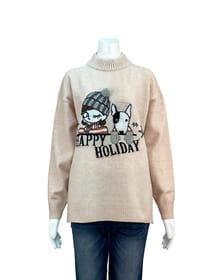 ウール混インターシャジャカードプルオーバー