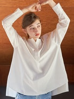 ドロワー　2025ssパフィーノーカラーブラウス３６ 撥水ドロストスリーブシャツ【NYLON WATER PROOF】 N.O.R.C｜クロス