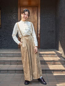 サスペンダー付きスエードワイドパンツ