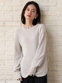 ［ニット］クルーネック/ハンドステッチワッフル