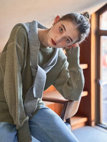 ［ニット］クルーネック/ハンドステッチワッフル