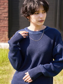 ［ニット］クルーネック/ハンドステッチワッフル