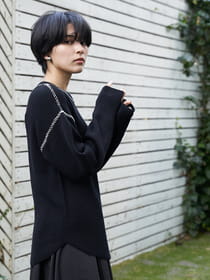 ［ニット］クルーネック/ハンドステッチワッフル