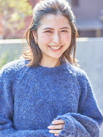 ［ニット］リバーシブルクルーネック/フリンジ風シャギー