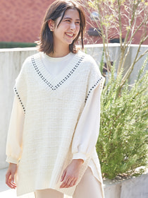 ［ニット］Vネックベスト/ツイードジレ