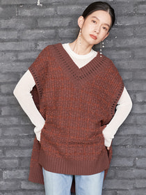 ［ニット］Vネックベスト/ツイードジレ