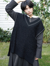 ［ニット］Vネックベスト/ツイードジレ