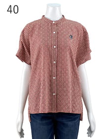 スタンドカラープリントブラウス