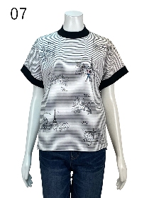 細ボーダーモックネックカットソー