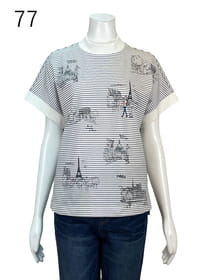 細ボーダーモックネックカットソー