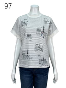 細ボーダーモックネックカットソー