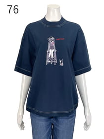 モックネック単色プリントカットソー