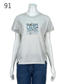 スパンコール入り立体ロゴ刺繍カットソー