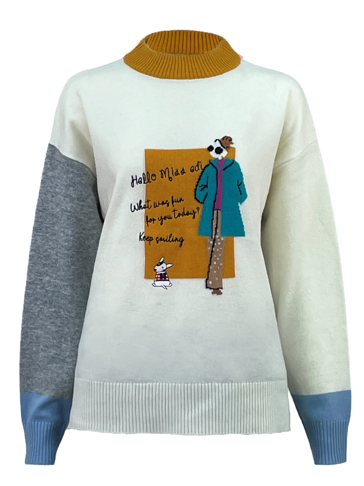 配色モックネックプルオーバー