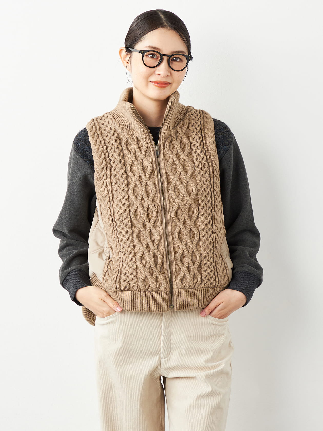 ケーブル中綿ドッキングベスト