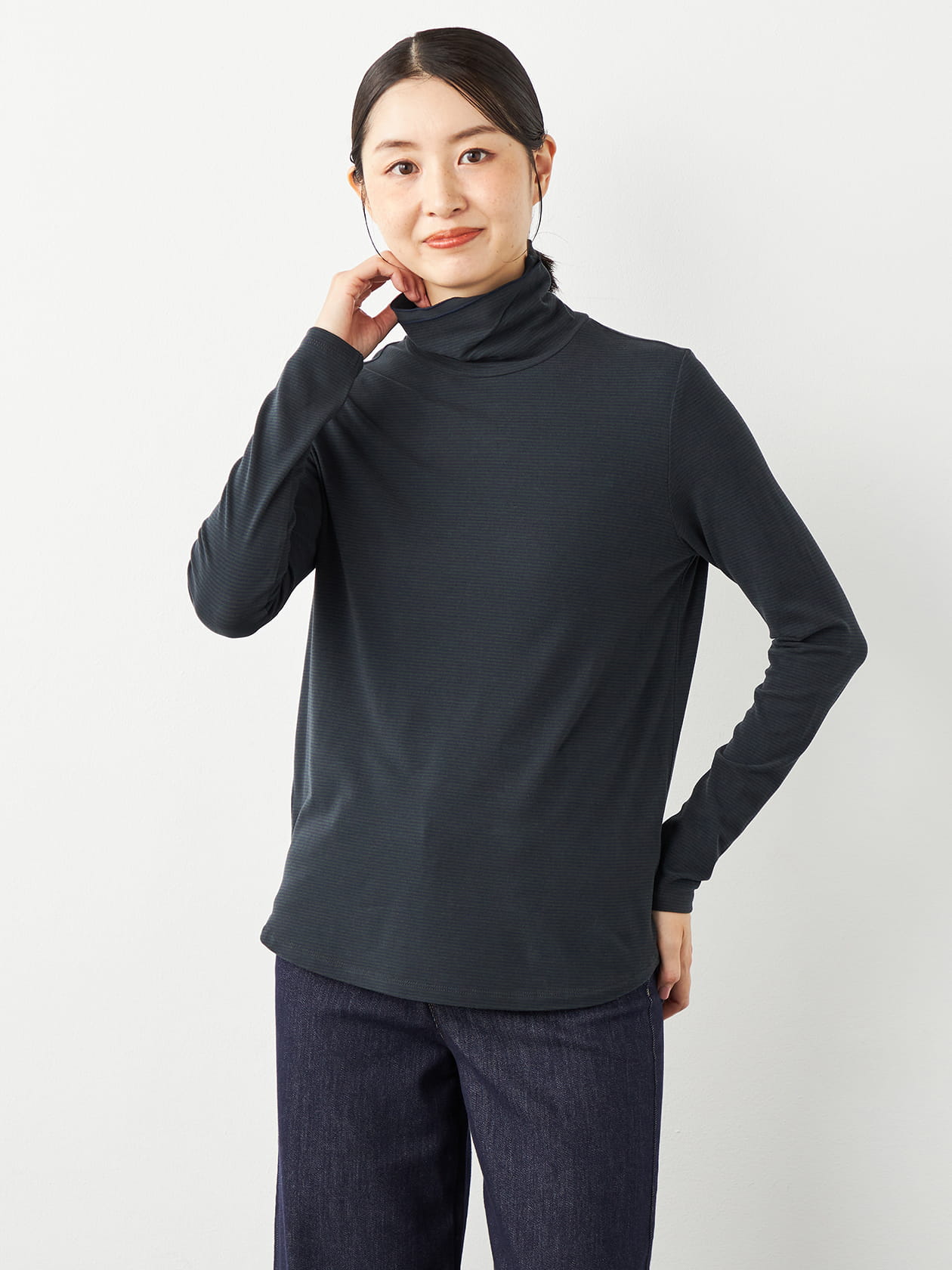 ウォーミーダブルカラーボーダー長袖カットソー