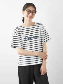 ロゴプリントボーダー半袖Tシャツ