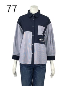 パッチワークデザインシャツブラウス