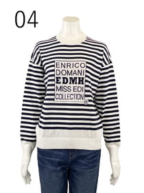 ボーダー×ロゴニットプルオーバー