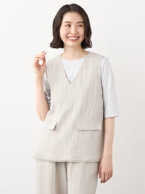 【早割30%OFF対象】リネンレーヨンフリンジジレ